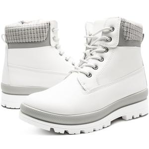 Waluzs Womens White Winter Snow Boots Combat Boots for women Waterproof Fur Lined Ankle Booties Non Slip Fuzzy Warm Platform Boots Lace Up Hiking boots with Zipper(White,US9)