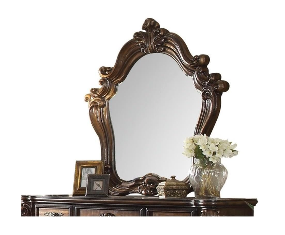 Acme Versailles Arched Top Wood Frame Dresser Mirror in Cherry Oak