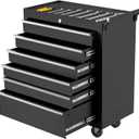 PeakPursuit 24-inch, 6-Drawer Rolling Tool Chest, with Lock System, Portable Tool Box with Wheels, Secure Storage Cabinet for Warehouse, Workshop, and Repair Shop, Black
