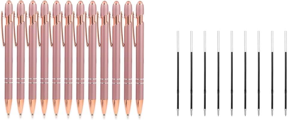 MengRan 12 Pcs Black Ink Rose Gold Ballpoint Pens
