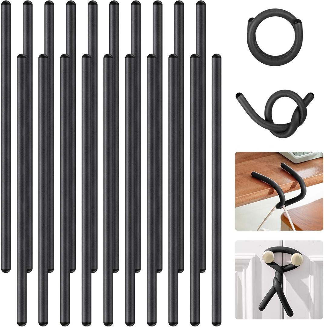 20 Pcs 17 Inch EVA Foam Twist Rubber Ties Reusable Bendable Cable Tie Straps Flexible Heavy Duty Twisty Ties for Organizing Cords Bundling (Black)