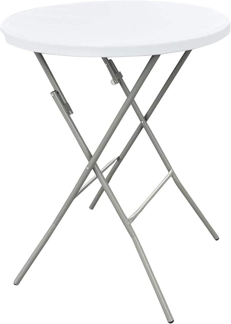 32in Cocktail Table, no Assembly Required, High Top Bistro Round Plastic Folding Table, Foldable Portable Bar Height Tables, Indoor Outdoor for Party Banquet Wedding Picnic Dining Camping, White