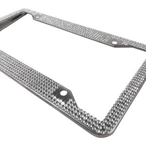 Bling License Plate Frame, Shiny Rhinestones Stainless Steel 4 Holes License Plate Frame, White