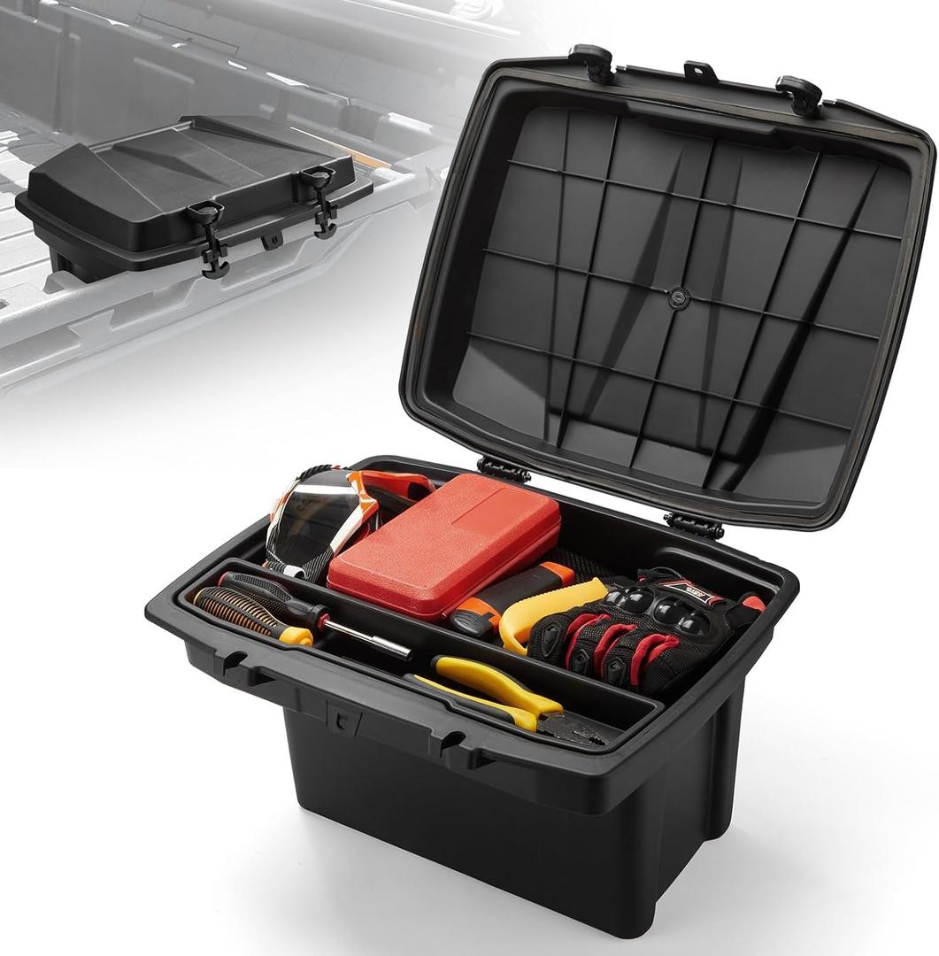 KEMIMOTO UTV Bed Storage Box, 7.4 US Gal Waterproof Solid Easy Install Lockable Cargo Storage Box Trunk Bin Organizer Rear Bag, Compatible with Can-Am Defender & Defender MAX 2016-2025 UTV Accessories