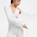 SUUKSESS Women Pilates Wrap Workout Cropped Top Ribbed Long Sleeve V Neck Tie Front Ballet Yoga Shrug Blouse (White, XS)