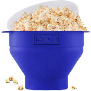 The Original Korcci Microwaveable Silicone Popcorn Popper, Microwave Popcorn Popper, Collapsible Microwave Popcorn Maker Bowl, No Oil Required, Use In Microwave, Dishwasher Safe (Blue) (2.3*9.3)