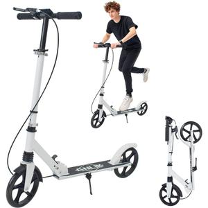 Dual-Brake Shock-Absorbing Kick Scooter, Anti-Skid PU Wheels, 4 Height-Adjustable Positions, Wider Pedals, Suitable for Children Over 6 Years Old, Teenagers & Adults (White)