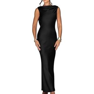 Memoriesea Women's Elegant Sleeveless High Neck Tie Cocktail Wedding Party Maxi Dress size S