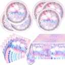 2 x 41pcs Purple Birthday Party Tableware, 20 Plates and 20 Napkins and Tablecloth54'' x 108 ''Purple Party Supplies