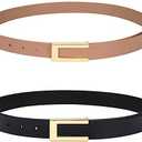 YooAi Womens Leather Belt Skinny Waist Belt for Dresses Jeans Pants with Gold Buckle, 2 Pieces, (Black, Brown)