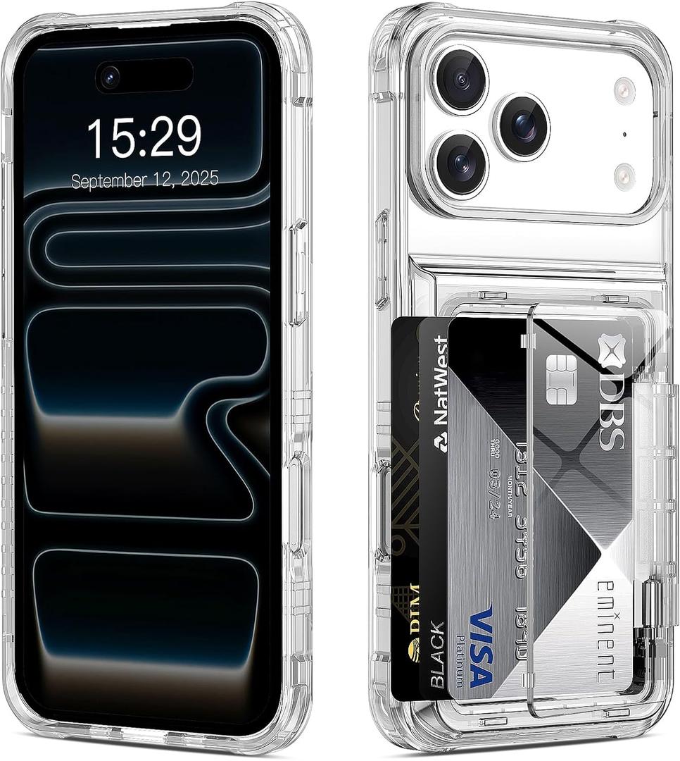 ACANDYA for iPhone 17 Pro Max Case Wallet Clear Protective Phone Case with Credit Card Holder Heavy Duty Protection Shockproof Anti-Scratch Anti-Yellow Cover for iPhone 17 Pro Max 6.9 inch Transparent