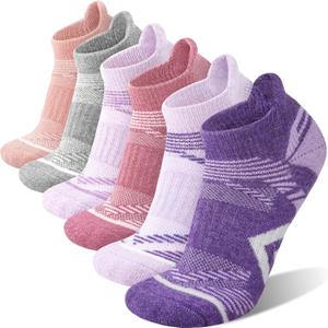 ANTSANG Merino Wool Ankle Hiking Socks Compression Warm Thermal Thick Cushion Winter Running No Show Moisture Wicking Socks Gifts Stocking Stuffers for Women Men 6 Pairs(Pink/ Purple, M)