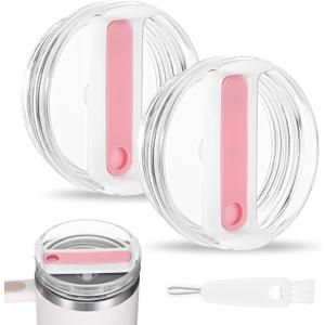 2PCS 40 Oz Tumbler Lid Replacement for Stanley Cup,Proof Tumbler Covers for Stanley Cup Accessories,Cups Lid Replacement and Cleaning Brush (Pink)