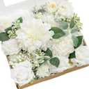 Ling's moment Fake Flowers Box, Faux Artificial Greenery Stems Foam Roses Silk Dahlia Rose Leaves Fabic Flower for Centerpieces Bouquet Wedding Vase Floral Decorations, White & Sage, Grand Combo