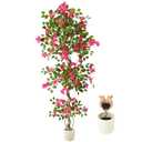 Warmplants 6ft Artificial Bougainvillea Tree, Fake Bougainvillea Pink Flower Silk Plant in White Planter, Faux Blooming Topiary Tree for Indoor Outdoor Home Office Wedding Décor