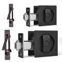 Dontay 2 Pack Pocket Door Privacy Lock, Flush Handles, 2-3/8" Backset, (Bed/Bath) Latch, Recessed Knob, Hardware for 1 3/8” to 2 3/16” Thickness Door (Including Edge Pull, Matte Black, Square)