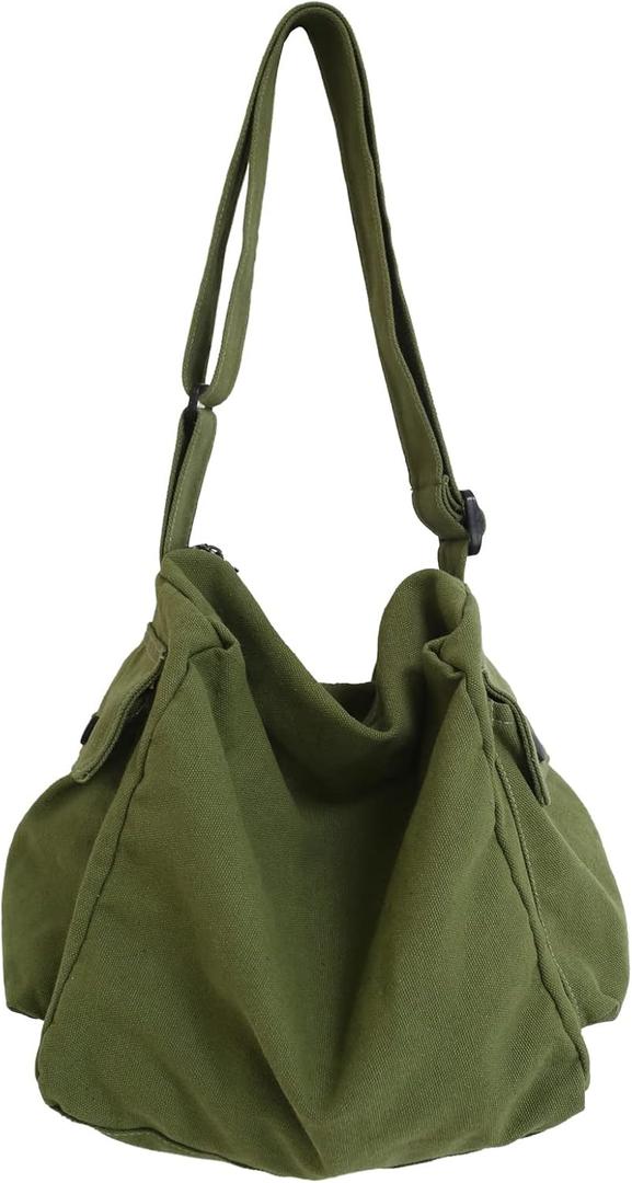 KlaOYer Canvas Messenger Bag Large Hobo Bag Crossbody Shoulder Bag Tote Bag with Pocket for Women and Men (Green 2)
