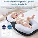 Baby Lounger Pillow for Infant Support Cushion Reflux Breastfeeding Pillow, Bottle Feeding, Tummy Time, Adjustable Baby Wedge Lounger Pillow for Reducing Spit-Up, White Grey