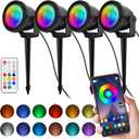 RGB Spotlight Outdoor IP68 Waterproof with Smart APP, 12W Low Voltage Landscape Lighting LED Spot Lights Outdoor Color Changing Uplighting Indoor Halloween Christmas Spotlight Outdoor for Yard, 4 Pack