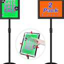2Packs Adjustable Pedestal Sign Holder Stand 8.5''x11'', Floor Standing Poster Sign Stand, Aluminum Frame for Vertical/Horizontal View Sign stand,Outdoor/Indoor Standing Sign Holders, Black