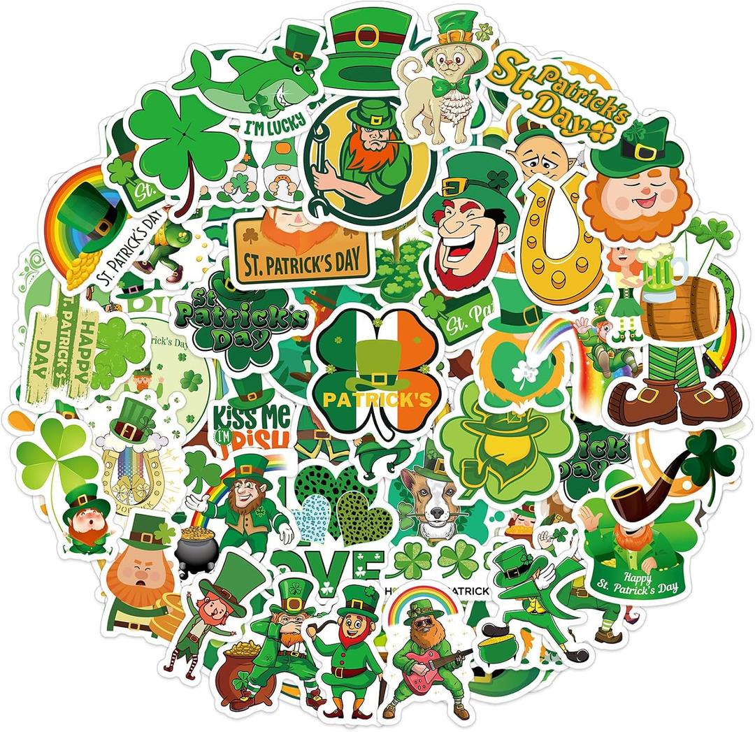 St Patricks Day Stickers, 200 PCS Shamrock Stickers, Non-Repeating St Patricks Day Sticker Bulk, Vinyl Waterproof Clover Sticker Bulk for Irish Decor, Water Bottle, Laptop, Computer, Scrapbooking