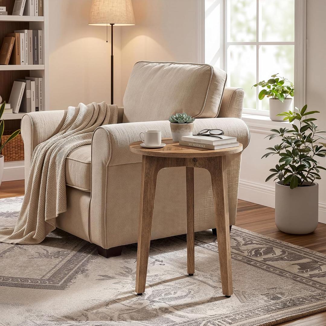 VASAGLE MAEZO Collection - Small Side Table, Round End Table, Nightstand with Tapered Legs, Curved Transitions, for Small Spaces, Living Room, Bedroom, Honey Brown ULET237KB01S