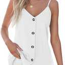 BLENCOT Women Summer Tank Tops Casual V Neck Strappy Loose Beach Sleeveless Shirts Blouses (Medium, White)