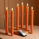 Eywamage Orange Dripping Wax Flameless Taper Candles with Remote, Flickering Thanksgiving Fall LED Candlesticks Battery Operated Set of 6