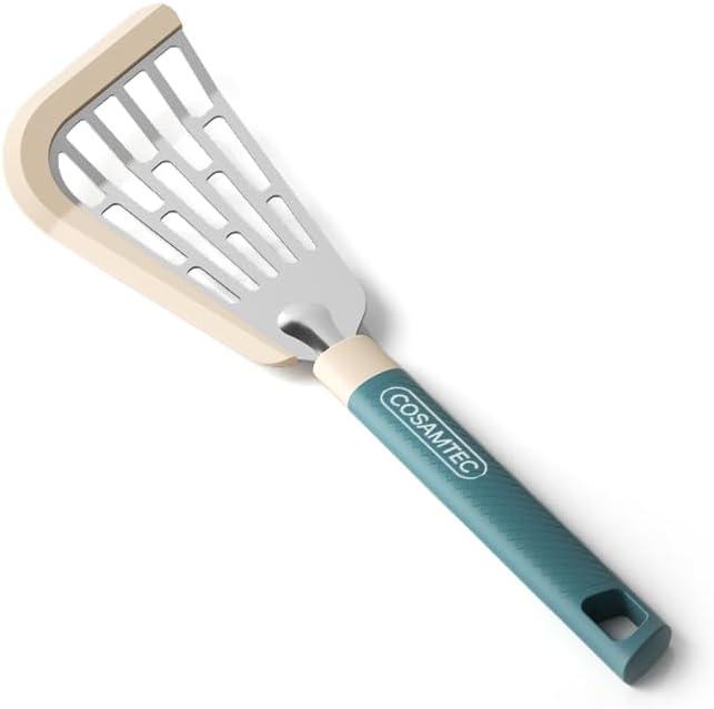 Silicone Fish Spatula Flexible Curved Edge Slotted Turner for Non-Stick Cookware Egg Pancake Flipper with Heat Resistant Nylon Handle (12.5", Lake Blue-12.5")