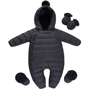 Waterproof Down Filled Baby Snowsuit Fleece Lined Winter Coat, Light Weight, With Gloves&Shoes (6-9 Months, Black)