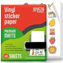 JOYEZA Premium Printable Vinyl Sticker Paper for Inkjet Printer - 40 Sheets Matte White Waterproof, Dries Quickly Vivid Colors, Holds Ink Well- Tear Resistant - Inkjet & Laser Printer