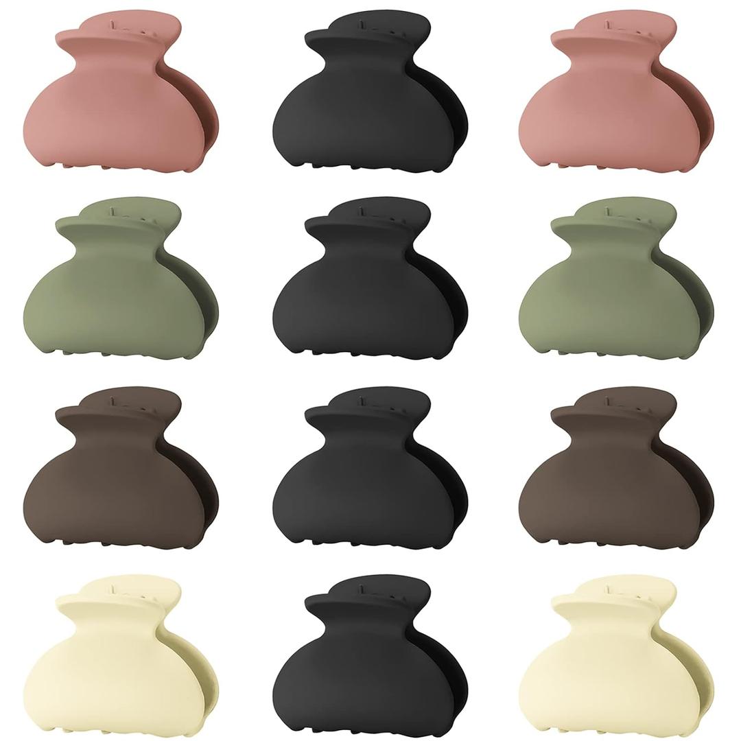 12 Pack Small Hair Claw Clips for Women Thin Fine Short Hair, 1.5 Inch Lolalet Cute Medium Size Jaw Clips Acrylic No Slip Hair Clamps Mini for Girls Kids -Style B
