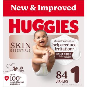 Huggies Size 1 Diapers, Skin Essentials Baby Diapers, Size 1 (8-14 lbs), 84 Count