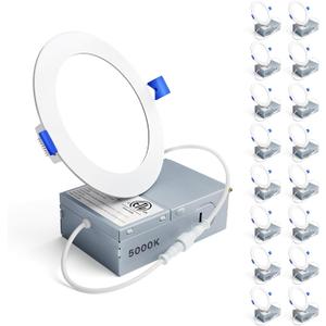 Ensenior 16 Pack 4 Inch LED Recessed Ceiling Light, Dimmable, 5000K Daylight, 750LM 9W 120V, High Brightness Canless Wafer Downlight - ETL&FCC&IC