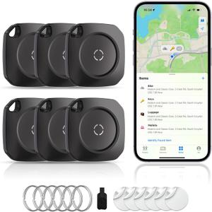Air Tracker Tag-6 Pack, Smart Bluetooth Tracker Work with Apple Find My(iOS Only), Luggage Tracker Tag for Key, Luggage, Backpack, Suitcase, Replaceable Battery, weTag, Black
