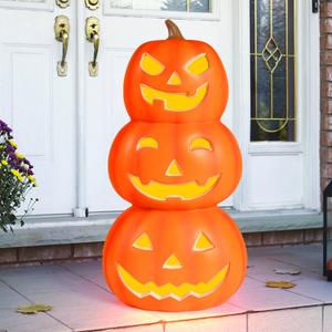 Rocinha Plastic Jack O Lantern Pumpkins with Spooky Lights - Battery Operated Lighted Pumpkins for Outdoor, Indoor, Haunted House, Porch Decoration