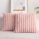 DEELAND Pack of 2,Double-Sided Faux Fur Plush Decorative Throw Pillow Covers Fuzzy Striped Soft Pillowcase Cushion Covers for Sofa Couch Bedroom (Pink)