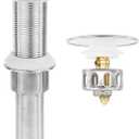 Bathroom Sink Drain,Drain Stopper Bathroom Sink Without Overflow,Pop Up Drain Assembly with Detachable Strainer Basket,Built-in Anti-Clogging, Stainless Steel Nut Brushed Nickel