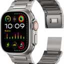 ACESTAR Grade 4 Full Titanium Band Compatible with Apple Watch Ultra 3/2/1 49mm/Series 10 46mm, 24mm Wide Adjustable Links with Titanium Magnetic Clasp Connectors DLC Coating