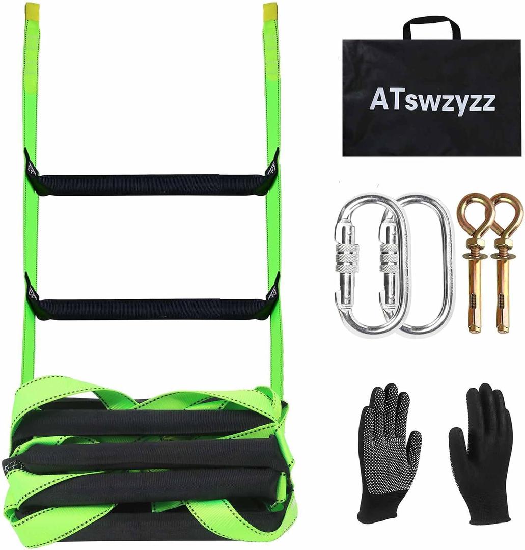 Emergency Fire Escape Ladder,Flame Resistant Safety Rope Ladder with Hooks 16FT,Fast to Deploy,Easy to Store Withstand Weight up to 1300 pounds (16FT)