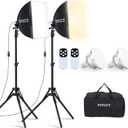 2Pack Professional Softbox Lighting Kit, 16'' x 16'' Studio Lights with 85W 2700-6500K E27 LED Bulbs, Continuous Lighting for Photography/Video Recording/Live Streaming