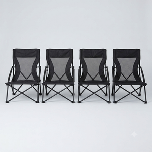 Set of 4 Portable Beach Chairs for Adults, High Backrest, Lightweight, Heavy-Duty, Black