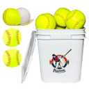 Bucket of 13 Practice Softballs, Official Size and Weight Slowpitch Softball Unmarked Leather Covered Youth Fastpitch Ball Sports Ball for Games, Practice and Training, Yellow