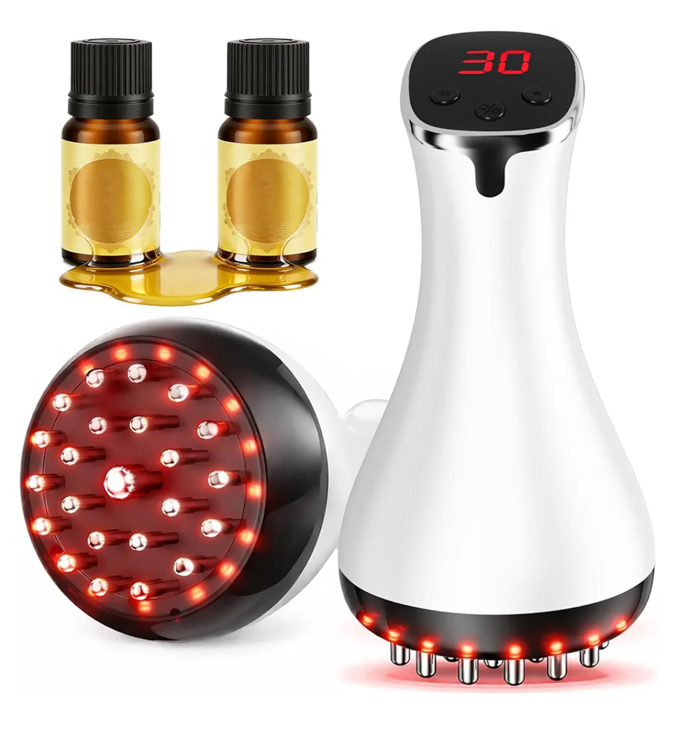 Lymphatic Drainage Massager Cellulite Massage Tool Electric Body Sculpting Machine Red Light with Heat Vibration Body Contouring Tools Handheld Body Massager for Legs Thighs Arms Belly Stomach (White)