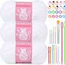 LUNARM Chenille Velvet Yarn for Crocheting Knitting, 3 Pack of 100g/3.5oz Velvet Yarn for Crocheting & Knitting, 486 Yard Soft Yarn for Making Creations & Crochet & More (White)