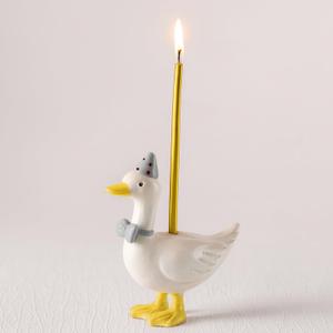 Mumufy Silly Goose Cake Candle Holders with Birthday Candle One Birthday Party Supplies Mini Cute Cake Topper Stand Candlestick for Kids Baby Shower Party Celebration, 3.15 Inch(Goose,Grey) (Gray)