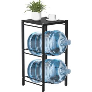 mocomax 5 Gallon Water Jug Rack, 3 Tier Detachable Water Bottle Holder With Storage Shelf, Heavy Duty Water Jug Dispenser Stand Organizer for Kitchen, Office, Home, Black