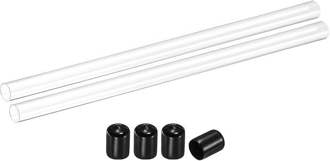 uxcell 2Pcs Clear Rigid Acrylic Pipe, 12mm(0.47") ID x 16mm(0.63") OD 12" Round Polycarbonate Tube Plastic Tubing with Rubber Caps for Plumbing, Lighting, Aquarium, DIY Projects