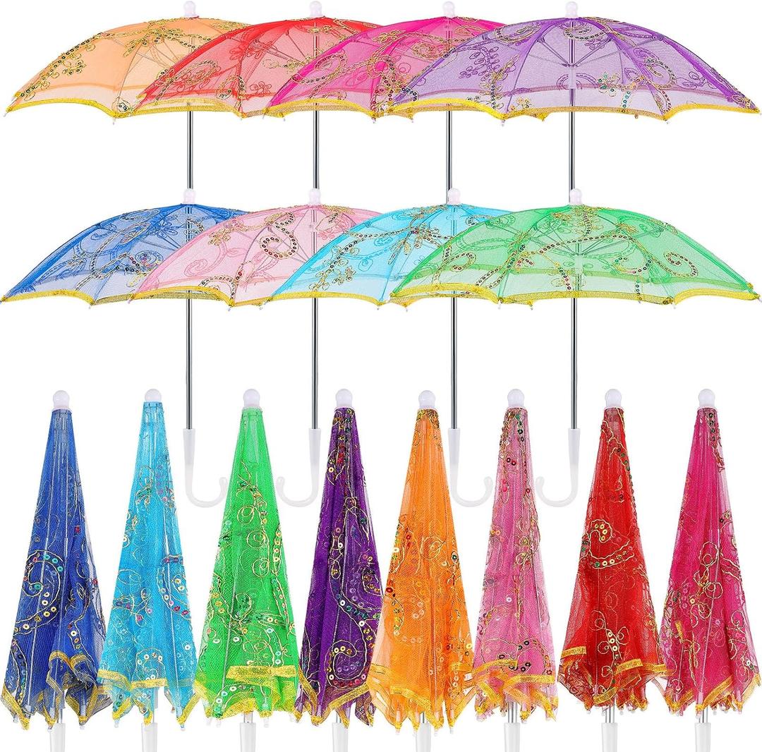 Sanwuta 8 Pcs Sequins Lace Indian Umbrella Handmade Designer Embroidery Retro Boho Pagoda Parasols for Wedding Party Outdoor