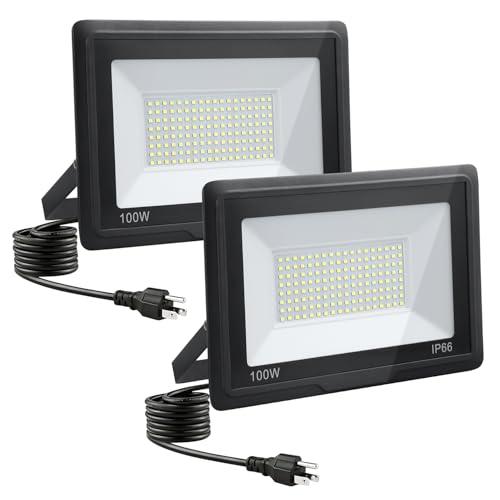 GANGZHIZI 200W LED Flood Lights Outdoor, 2pack 20000lm Bright Led Work Light with Plug, 6500k Daylight White Outdoor LED Lights, IP66 Waterproof Patio Lighting
